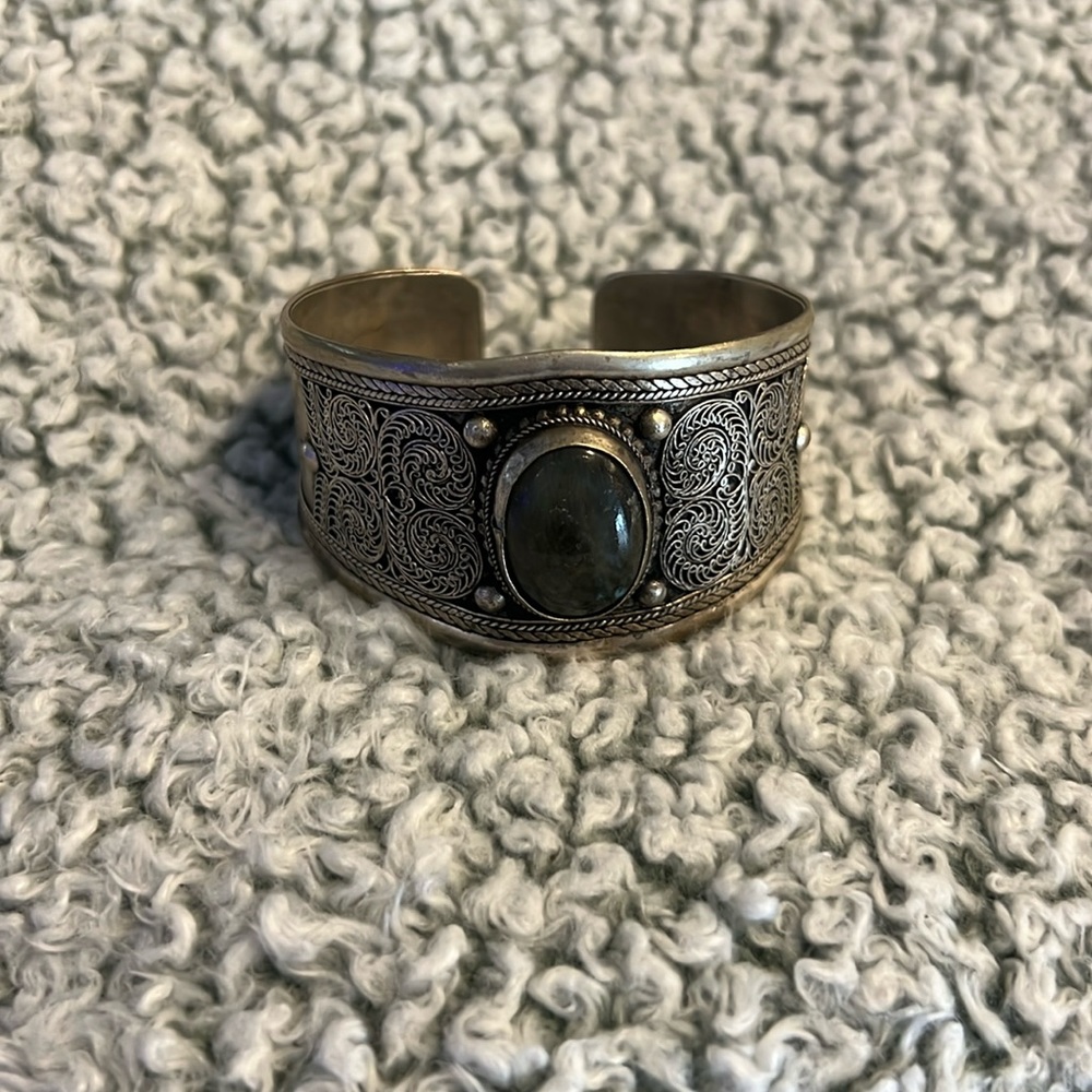 Metal Cuff Bracelet with Stone